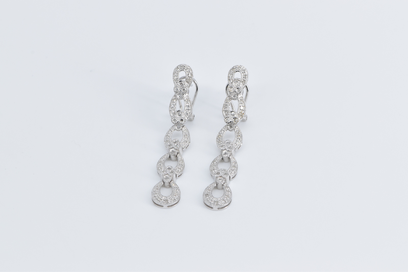 14K Pave Diamond Encrusted Tear Drop Dangle White Gold Earrings