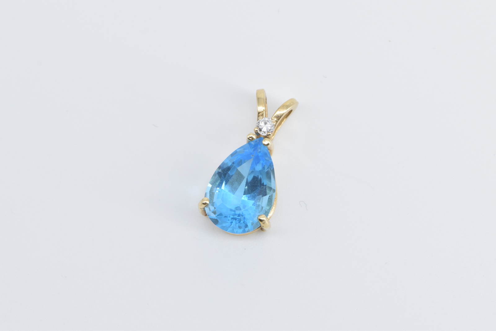 14K Pear Blue Topaz Diamond Accent Statement Yellow Gold Pendant
