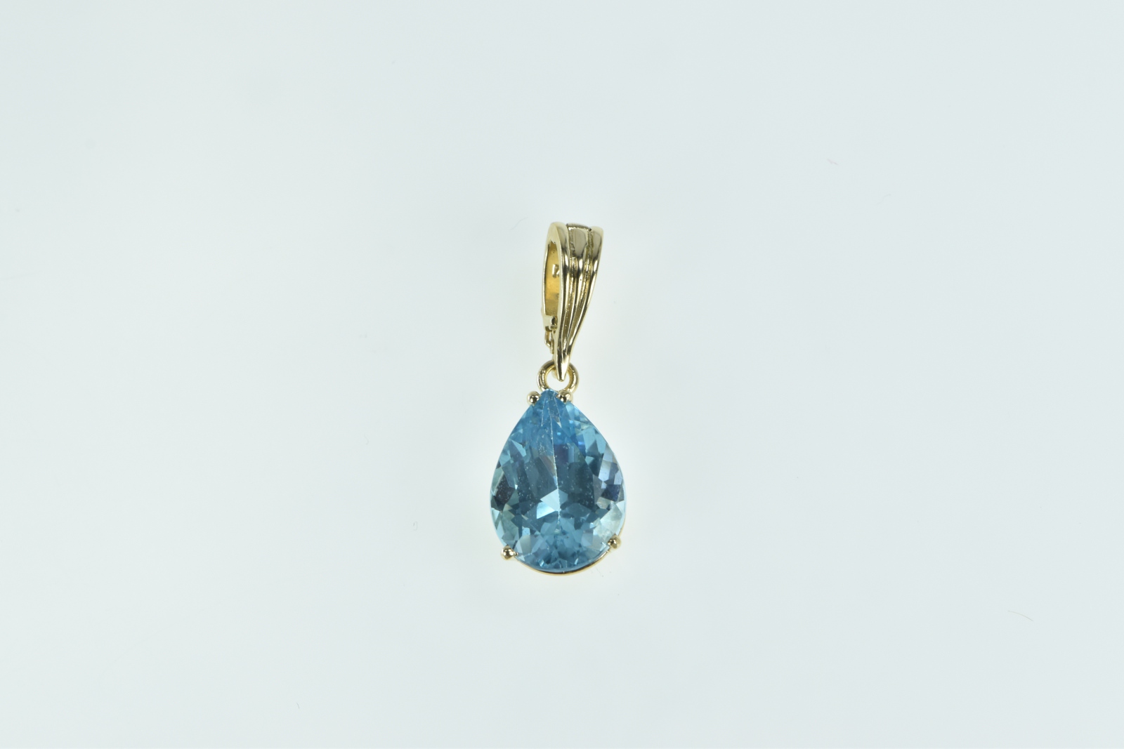 14K Pear Blue Topaz Solitaire Classic Statement Yellow Gold Pendant