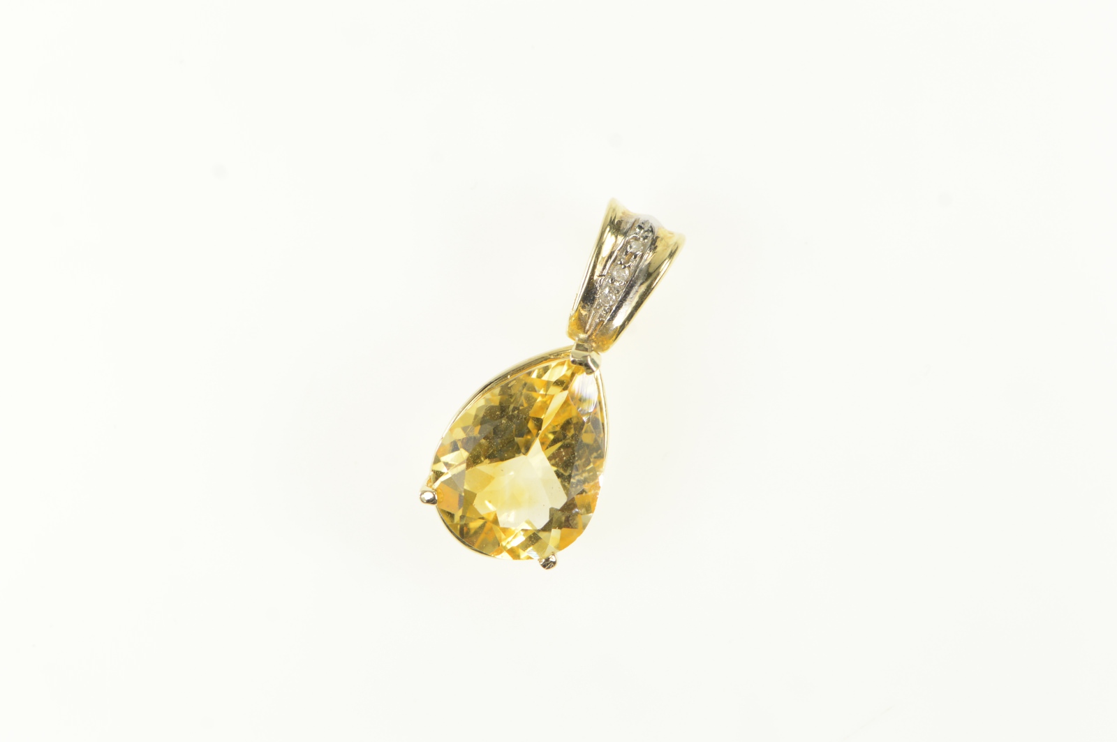 14K Pear Citrine Diamond Vintage Statement Yellow Gold Pendant