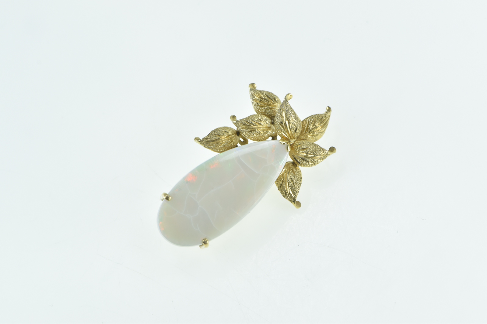14K Pear Huge Natural Opal Leaf Cluster Statement Yellow Gold Pendant/Pin