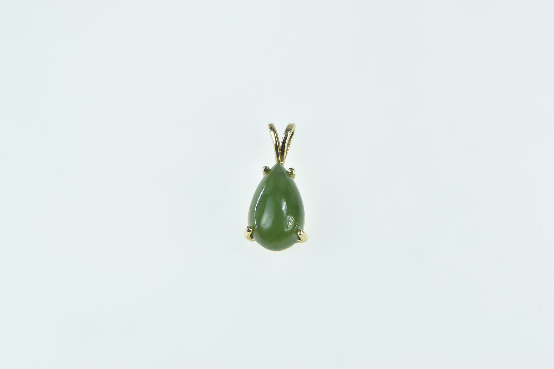 14K Pear Nephrite Cabochon Vintage Statement Yellow Gold Pendant