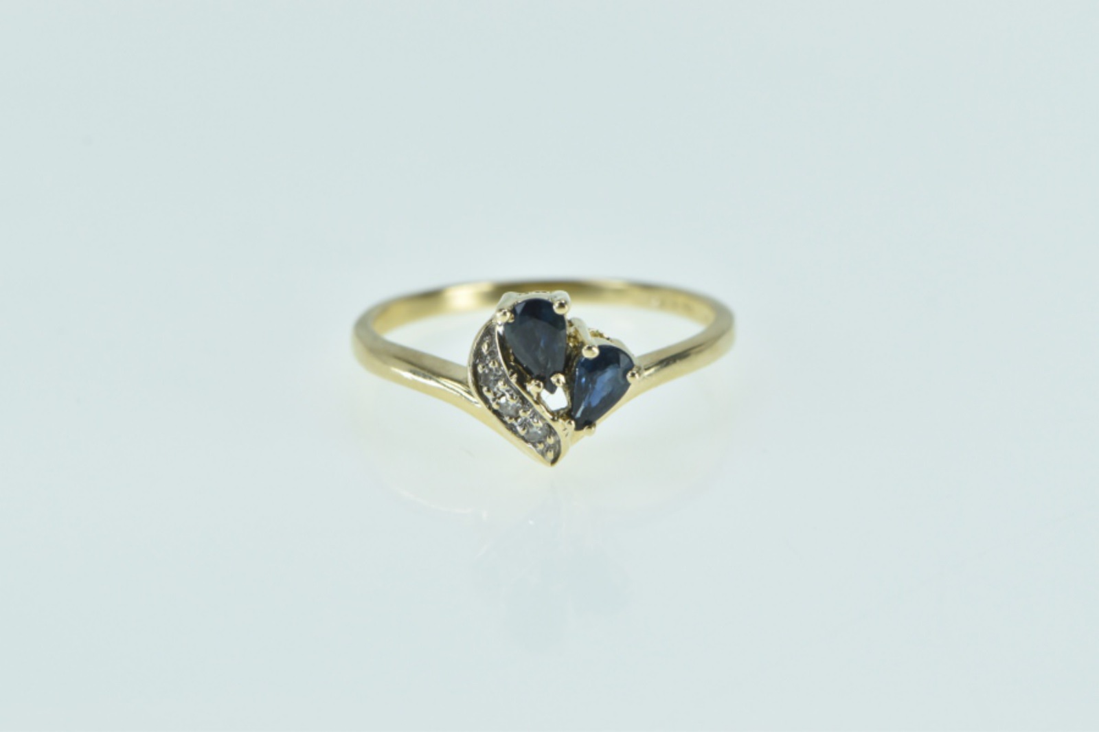 14K Pear Sapphire Diamond Wavy Statement Yellow Gold Ring, Size 7.25