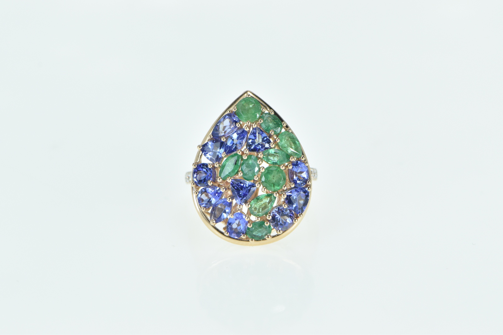 14K Pear Sapphire Tanzanite Diamond Cocktail Rose Gold Ring, Size 7.25