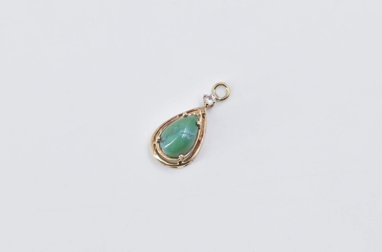 14K Pear Turquoise Cabochon CZ Accent Vintage Yellow Gold Charm/Pendant