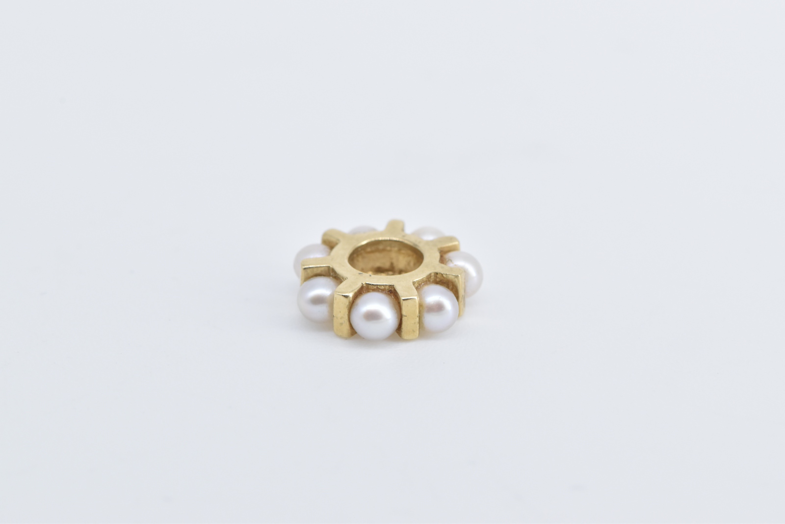 14K Pearl Inset Spacer Slide Bracelet Bead Yellow Gold Charm/Pendant