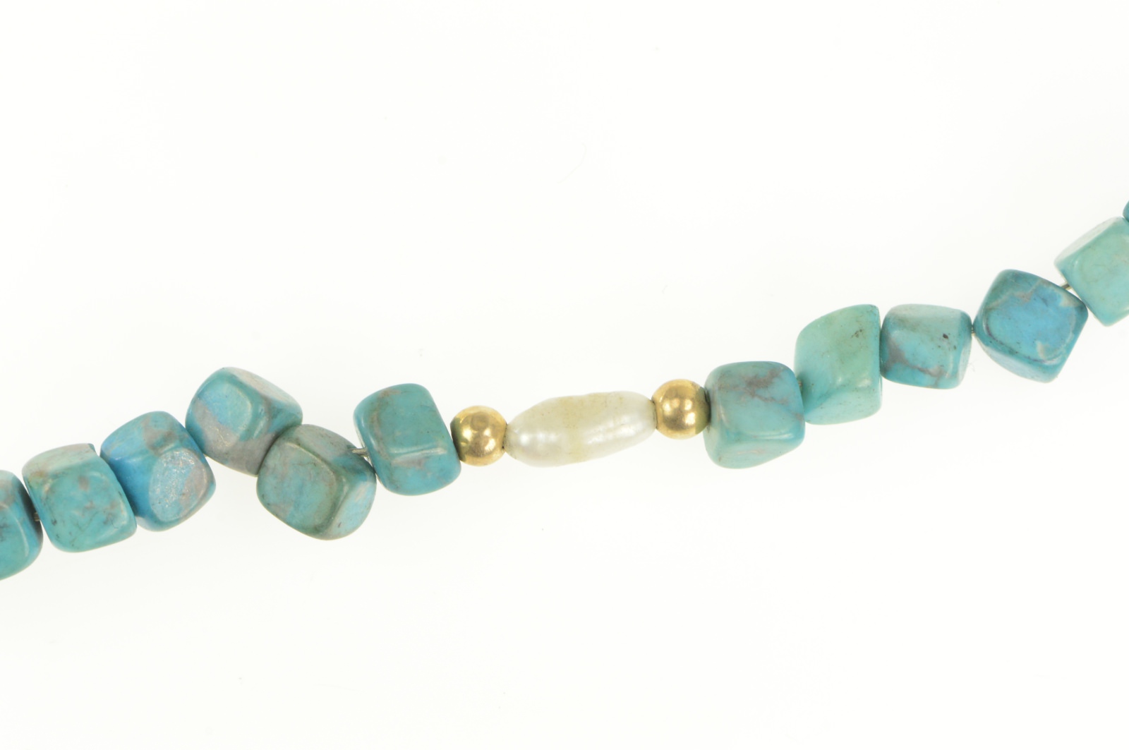 14K Pearl Square Turquoise Beaded Statement Yellow Gold Bracelet 6.5"