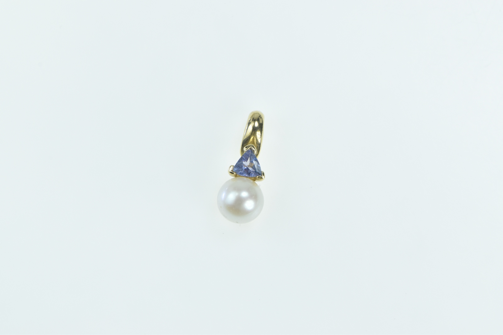 14K Pearl Tanzanite Trillion Vintage Statement Yellow Gold Pendant