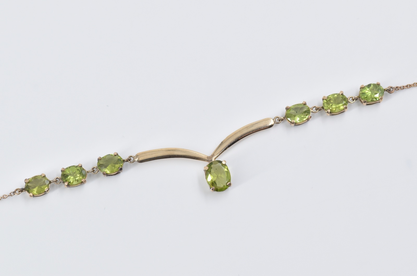 14K Peridot Chevron Drop Statement Chain Yellow Gold Necklace 17.5"