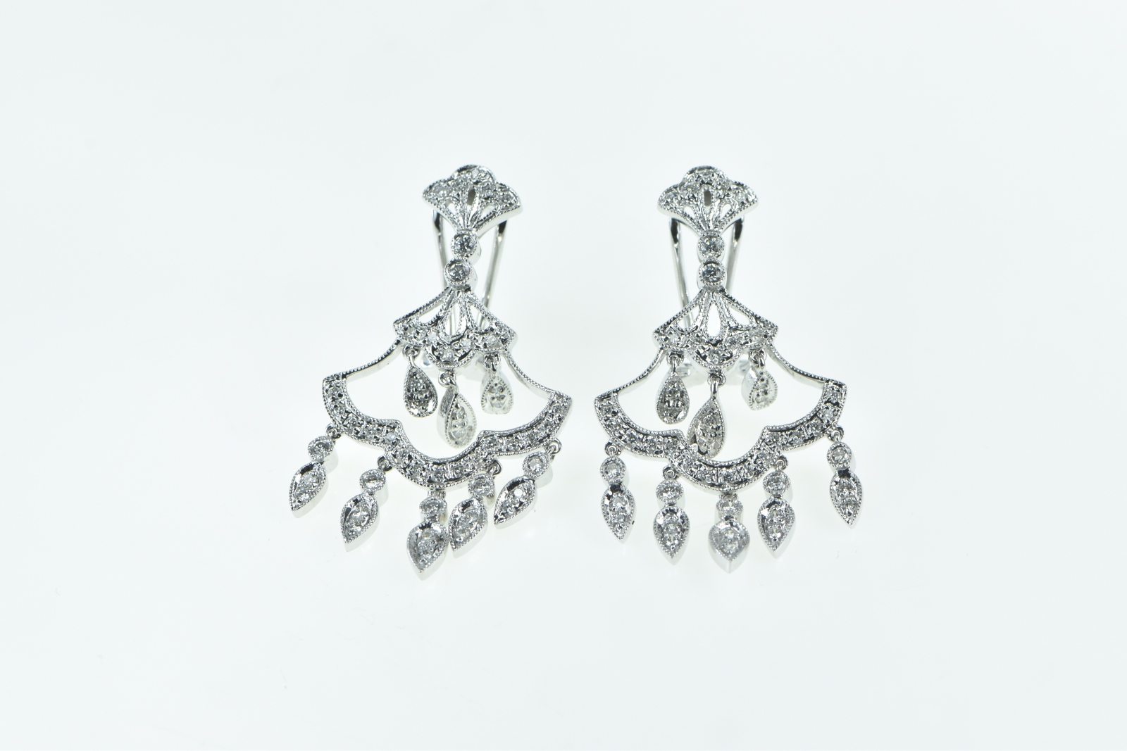 14K Philip Press Diamond Fringe Tassel Dangle White Gold Earrings