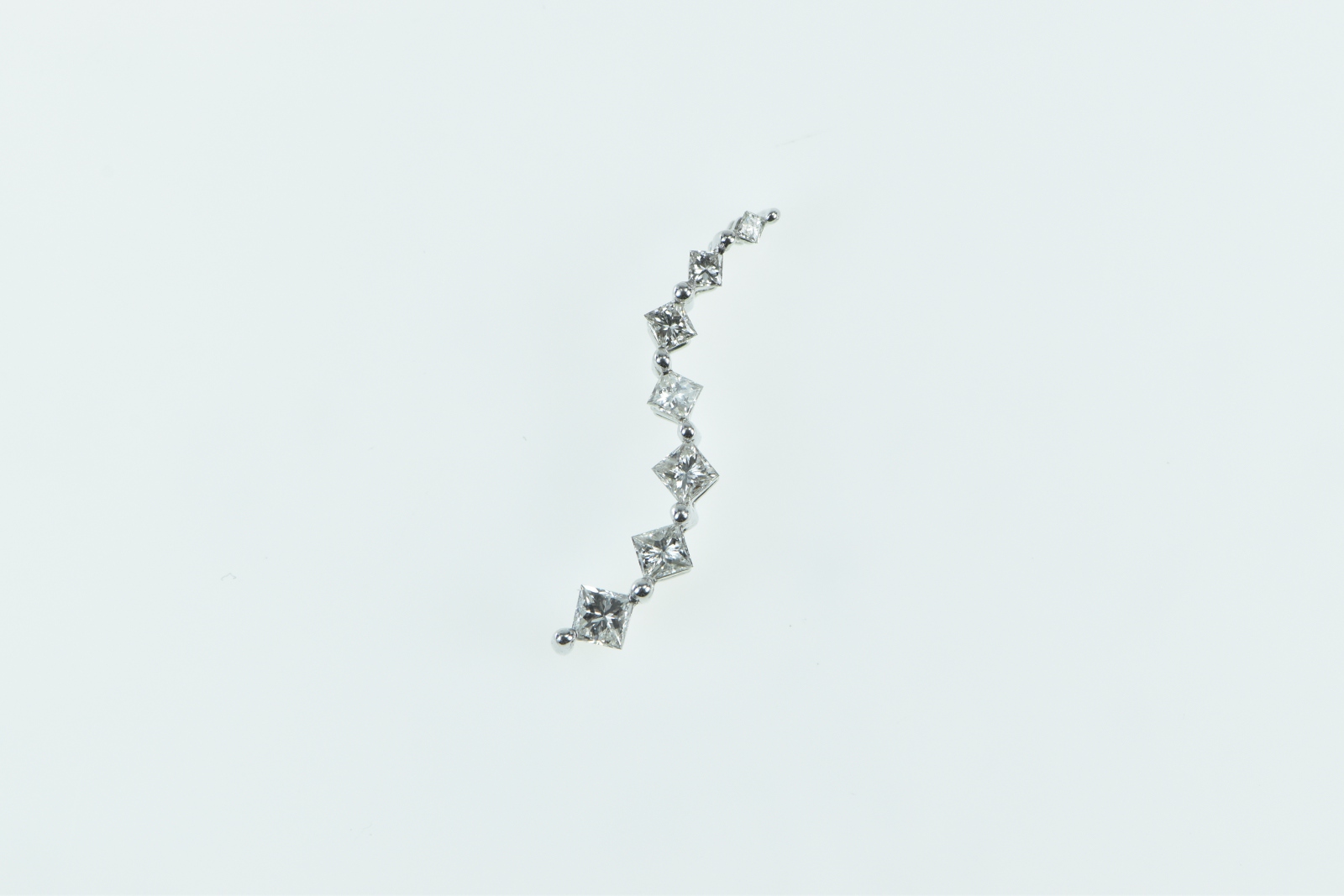 14K Princess Cut Diamond Journey Symbol Wave White Gold Pendant
