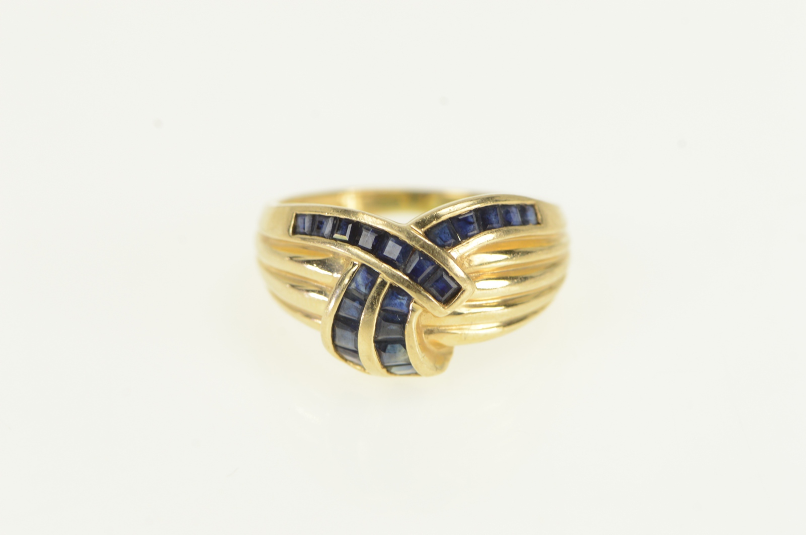14K Princess Sapphire Vintage Criss Cross Yellow Gold Ring, Size 5.75
