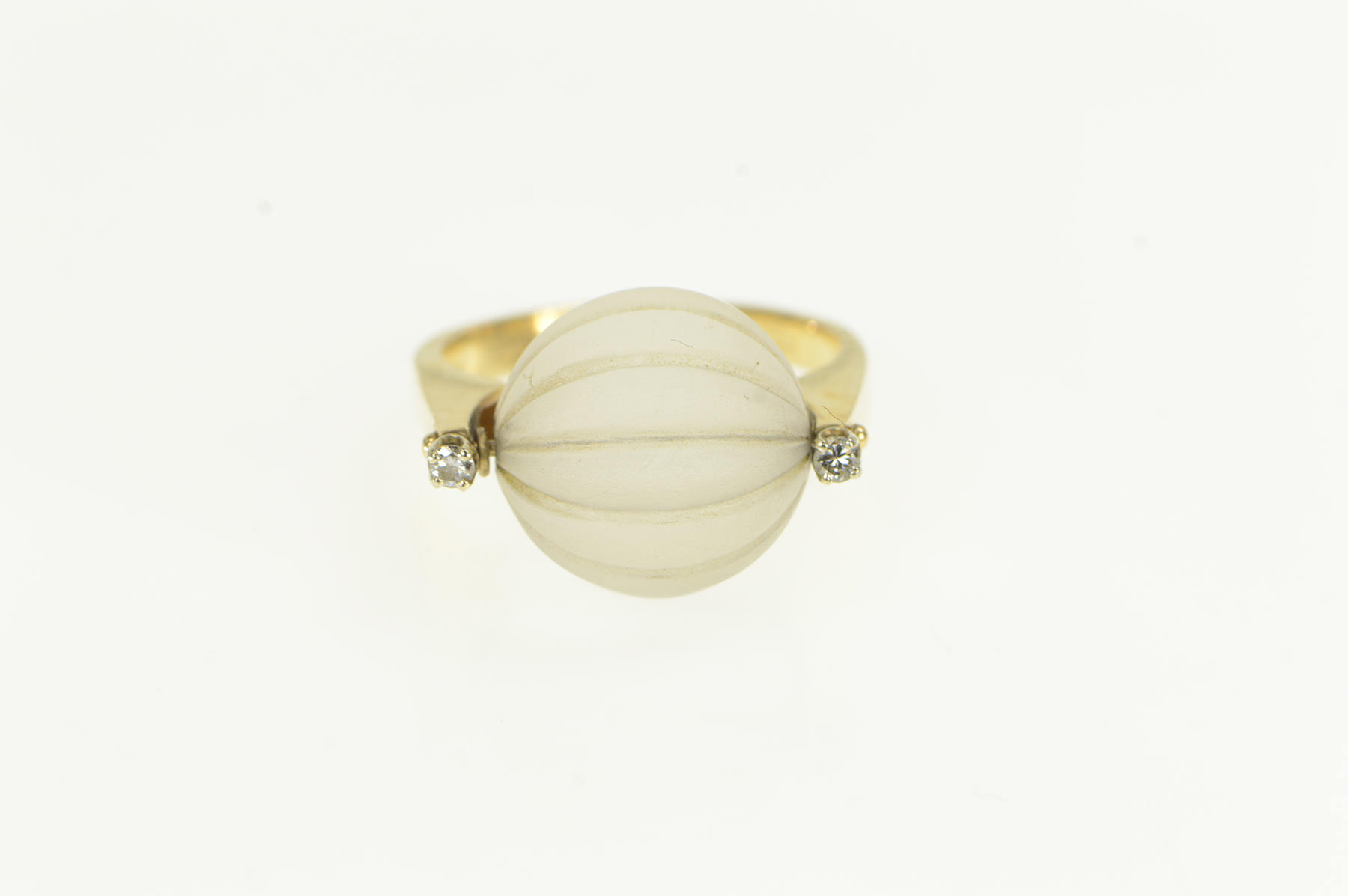 14K Puffy Camphor Glass Diamond Accent Cocktail Yellow Gold Ring, Size 6.5