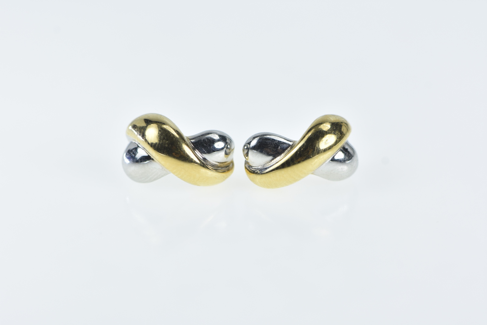 14K Puffy Twist X Criss Cross Semi Hoop Yellow Gold Earrings