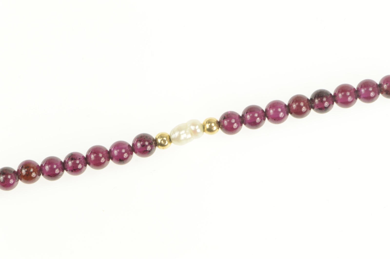 14K Rhodolite Garnet Pearl Beaded Link Yellow Gold Bracelet 7"