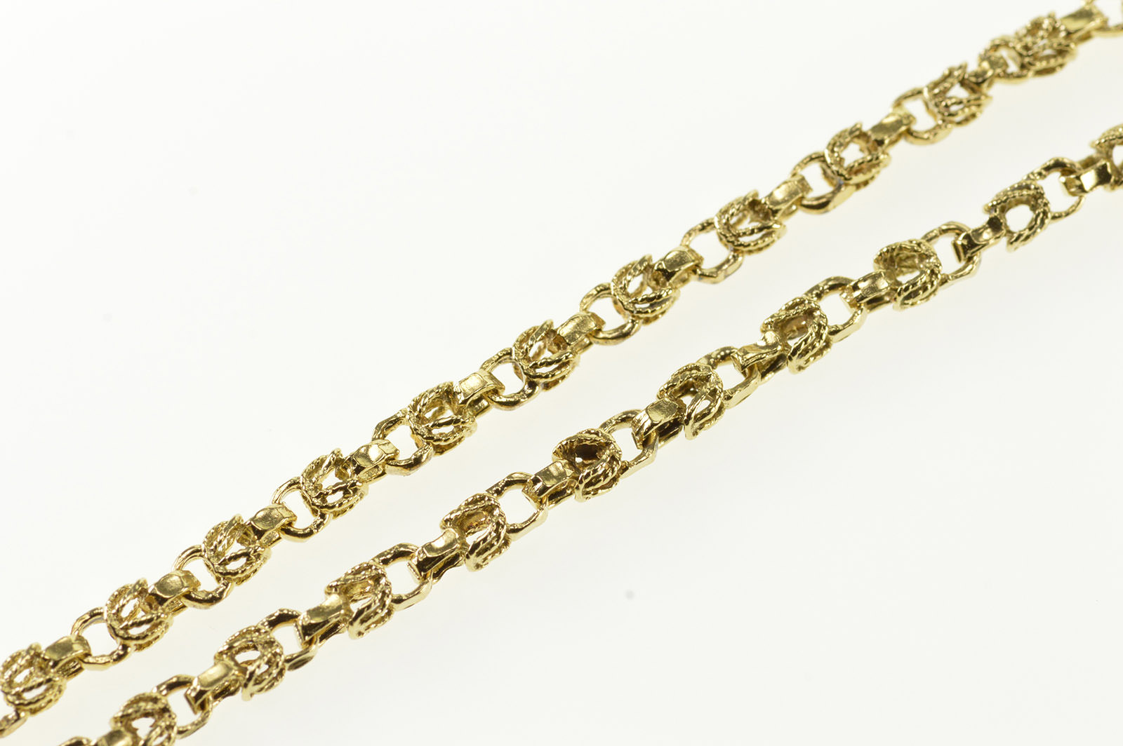 14K Rope Milgrain Textured Interlocking Link Chain Yellow Gold Bracelet