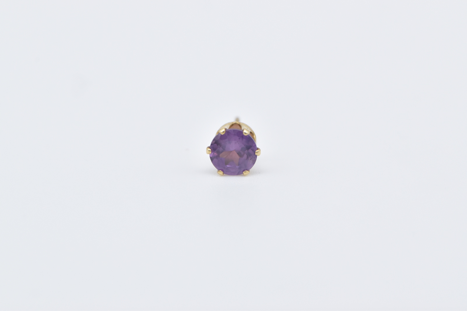 14K Round Amethyst Solitaire Classic Single Stud Yellow Gold Earring