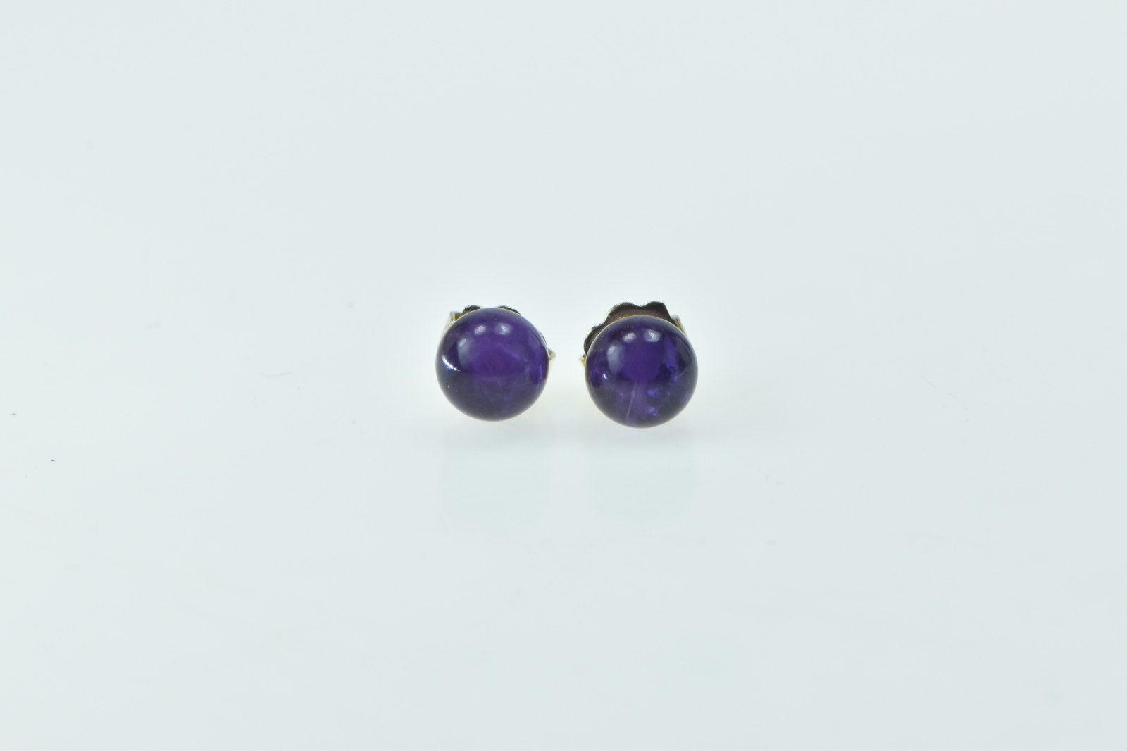 14K Round Amethyst Sphere Ball Stud Yellow Gold Earrings