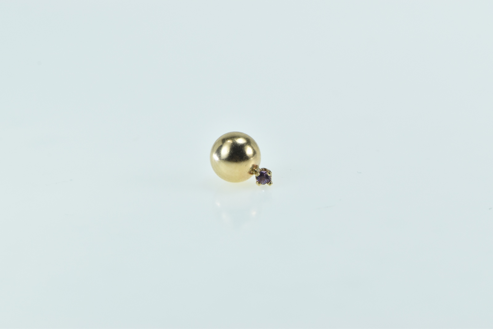 14K Round Ball Amethyst Accent Single Stud Yellow Gold Earring