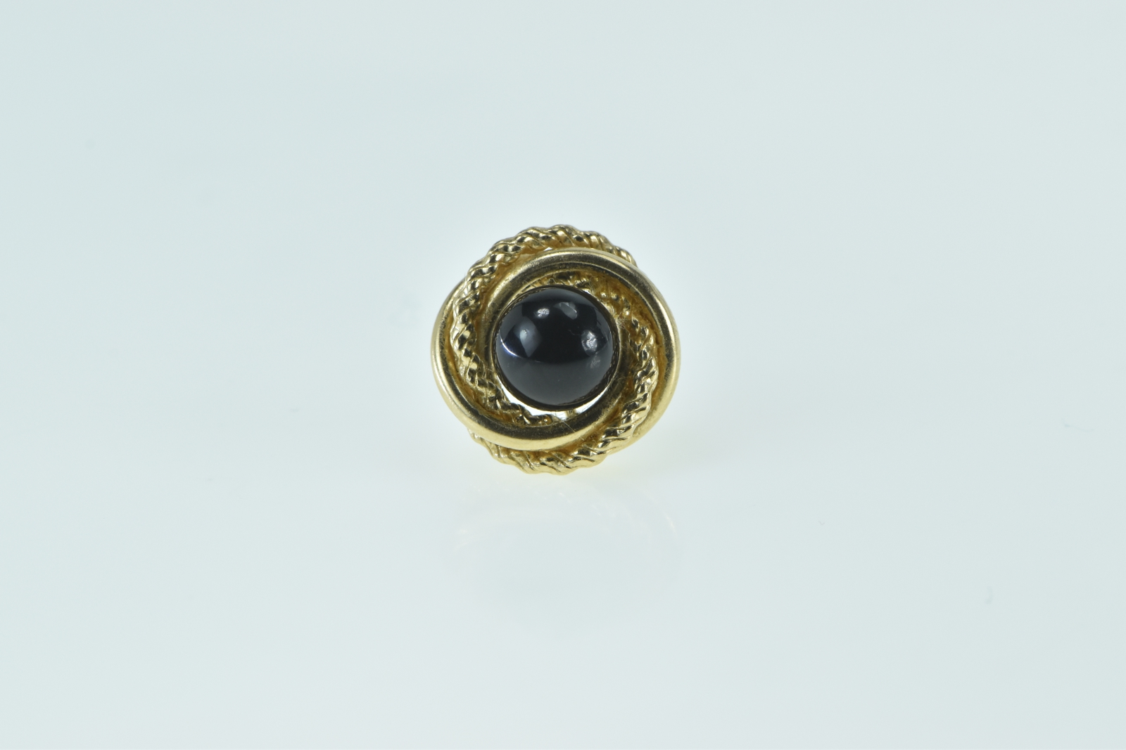 14K Round Black Onyx Ball Twist Spiral Single Stud Yellow Gold Earring