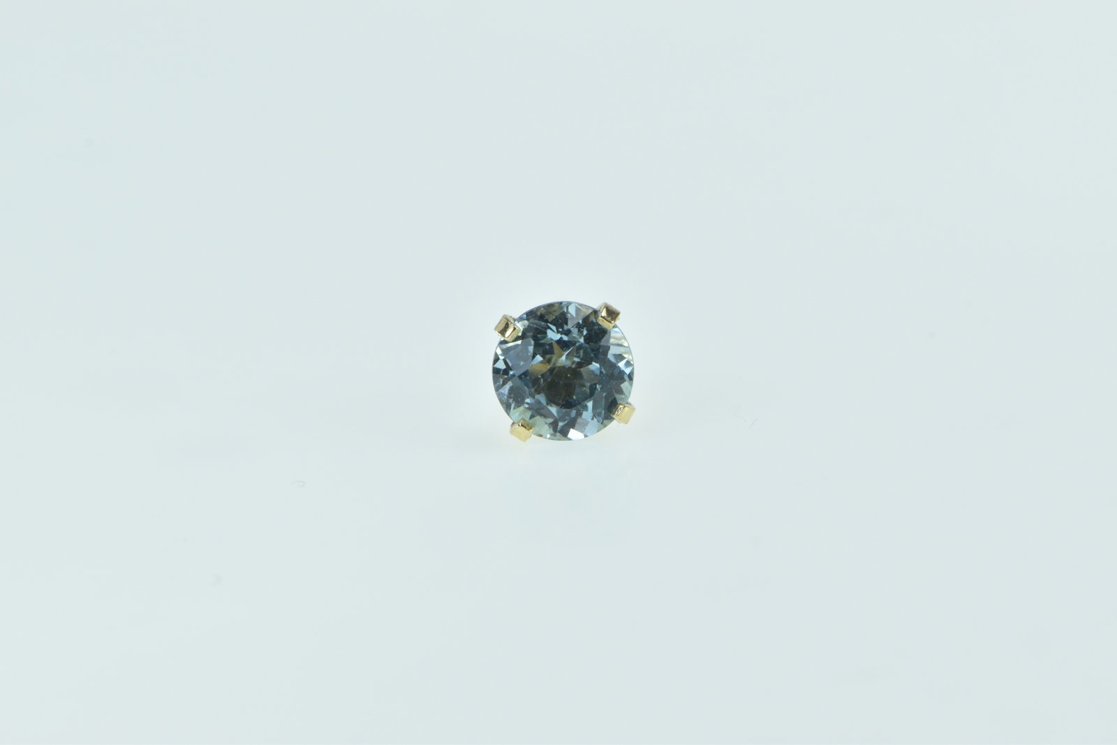 14K Round Blue CZ Solitaire Vintage Single Yellow Gold Earring