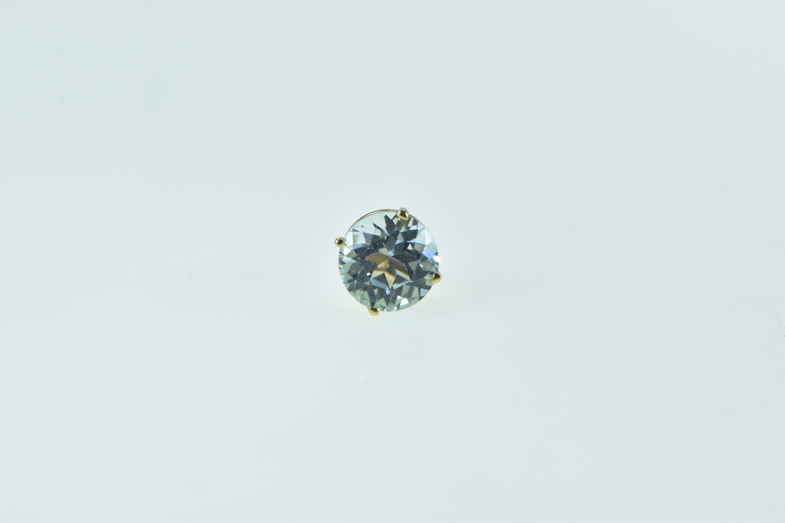 14K Round Blue Topaz Solitaire Single Stud Yellow Gold Earring
