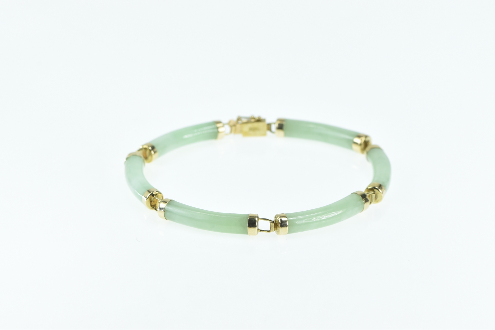14K Round Carved Jadeite Vintage Statement Yellow Gold Bracelet 6.5"