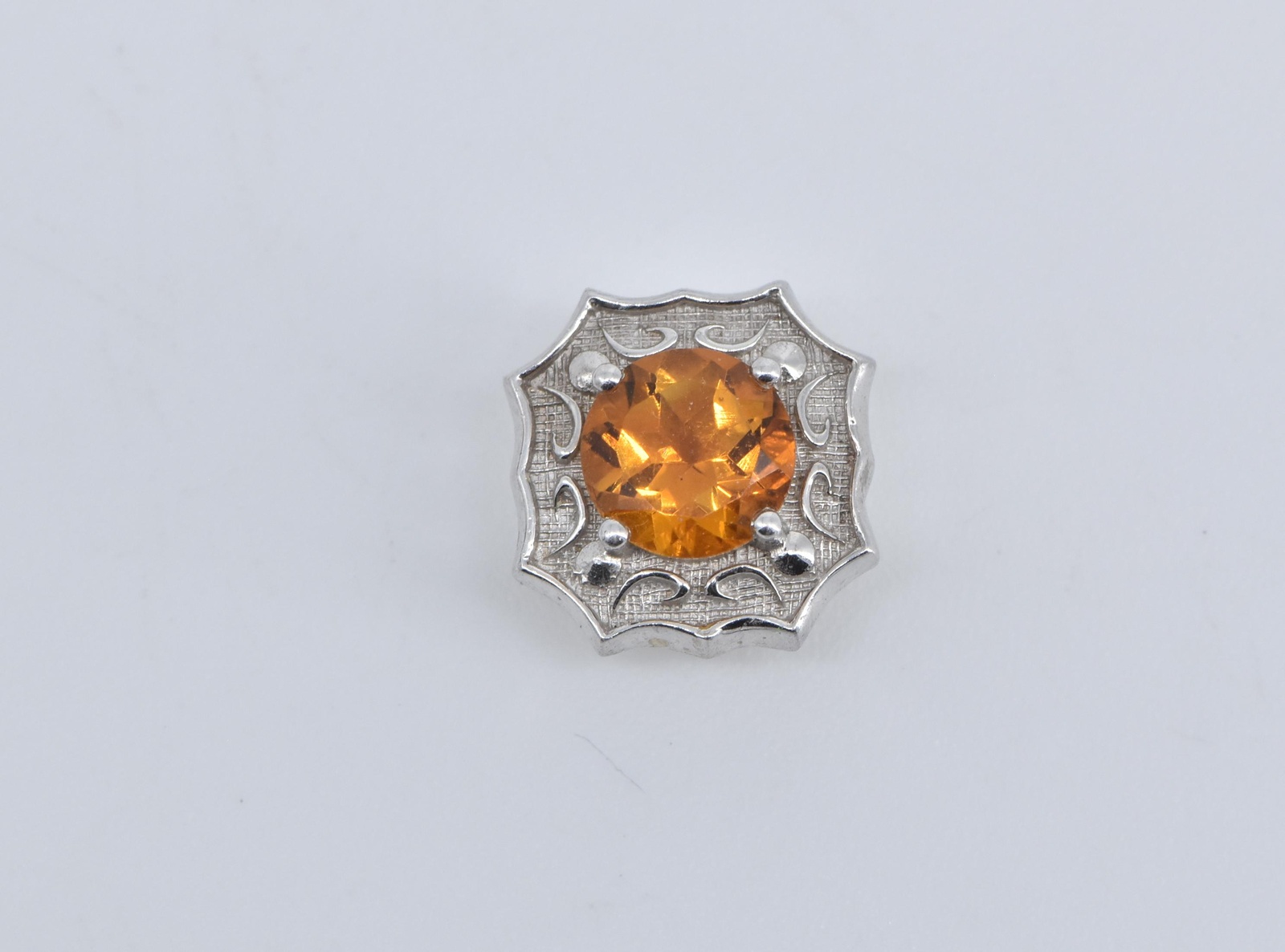 14K Round Citrine Ornate Slide Bracelet White Gold Charm/Pendant