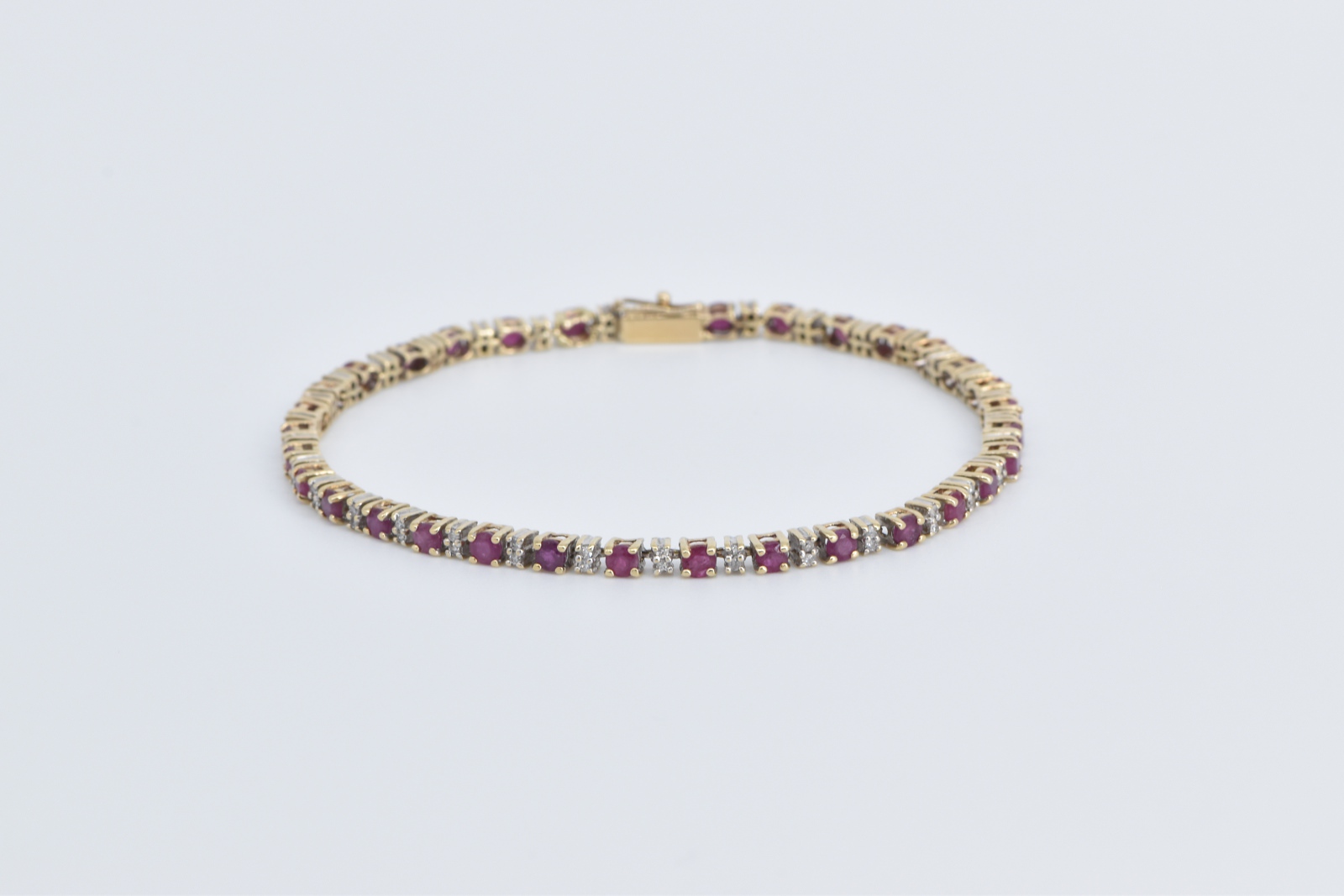 14K Round Ruby Diamond Vintage Tennis Yellow Gold Bracelet 8"