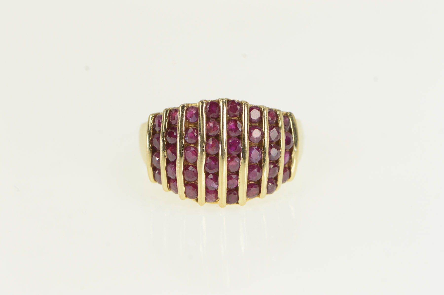 14K Round Ruby Striped Rounded Band Yellow Gold Ring, Size 8