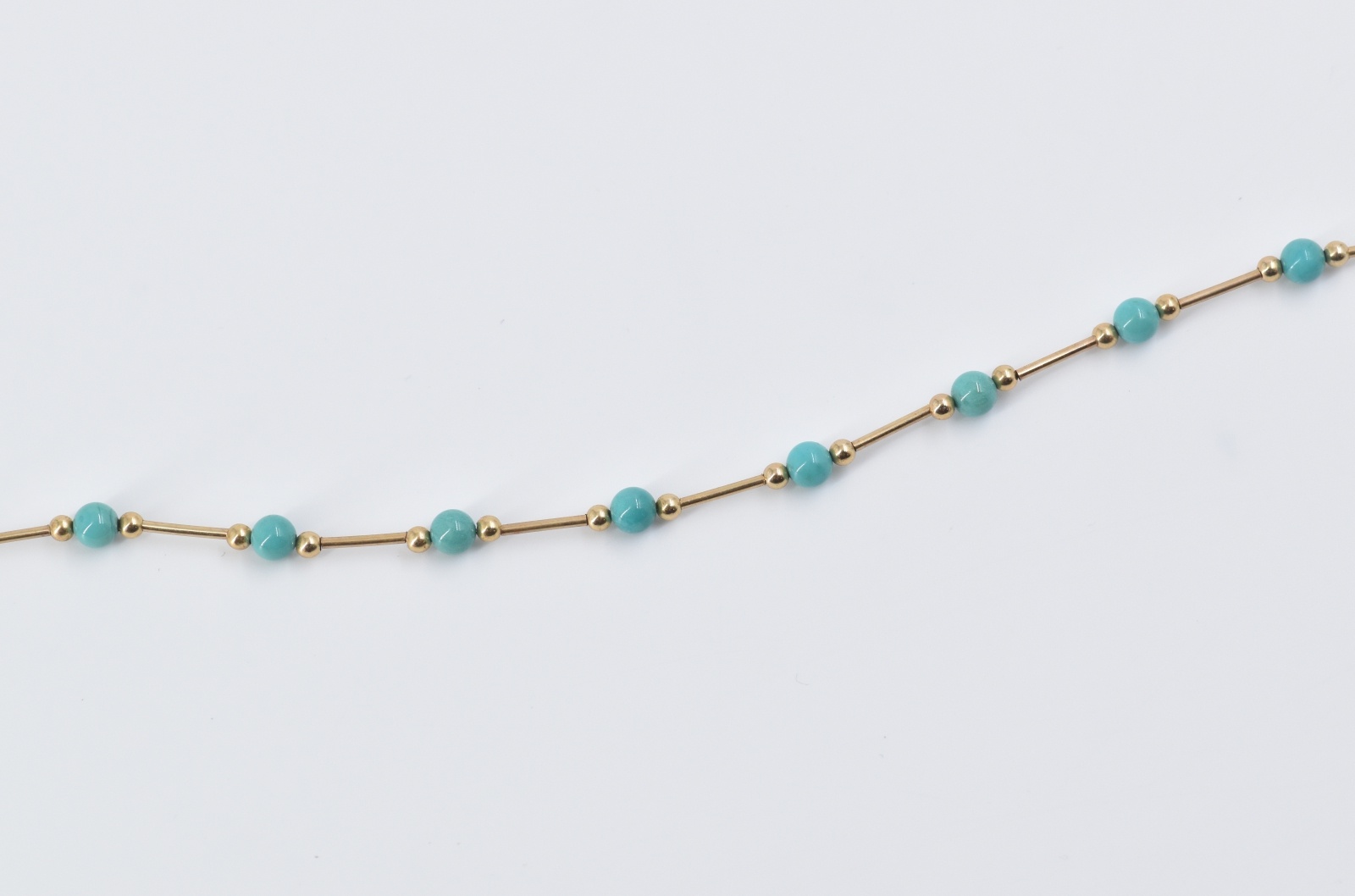 14K Round Turquoise Vintage Bar Ball Beaded Yellow Gold Necklace 17.75"