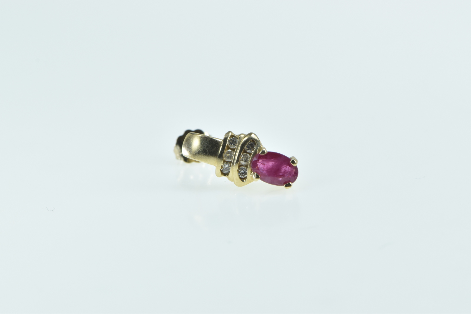 14K Ruby Diamond Single Vintage Drop Stud Yellow Gold Earring
