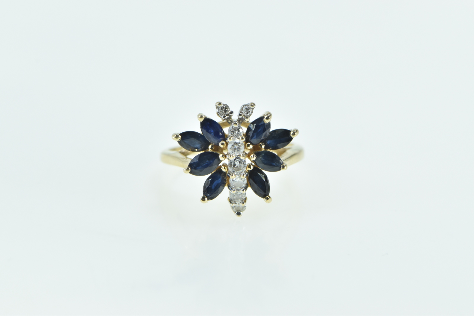 14K Sapphire Diamond Butterfly Statement Cocktail Yellow Gold Ring, Size 6