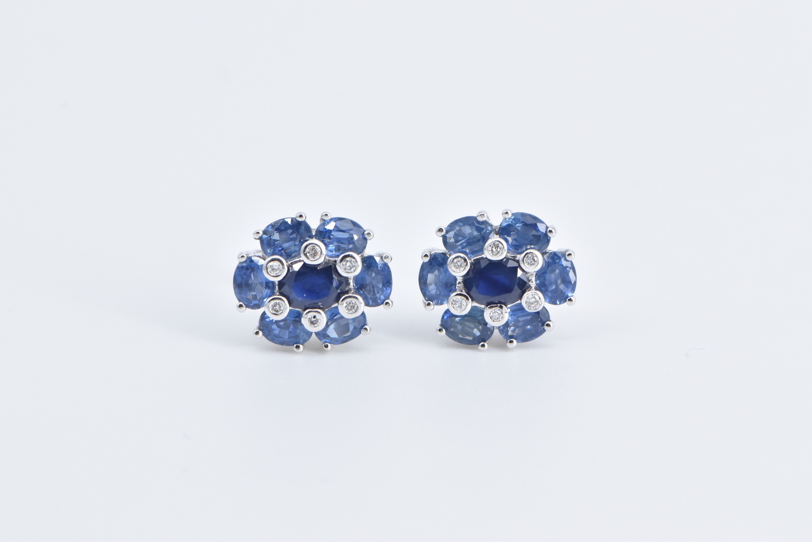 14K Sapphire Diamond Tanzanite Halo Statement White Gold Earrings