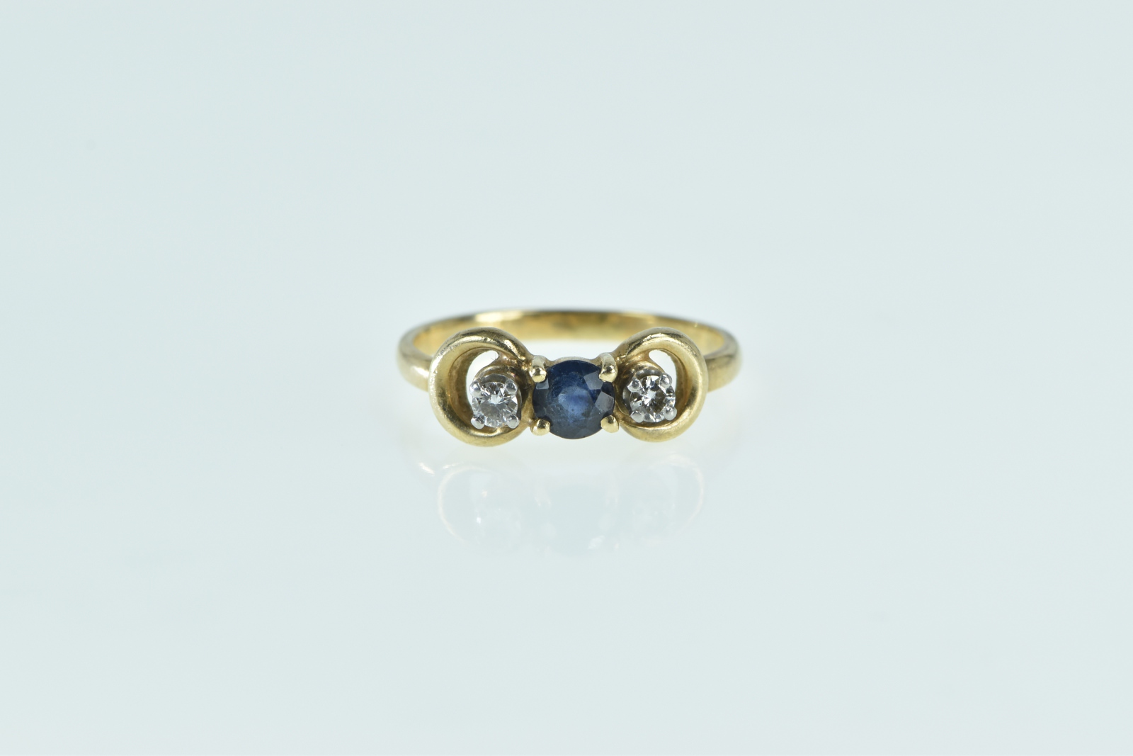 14K Sapphire Diamond Vintage Chain Statement Yellow Gold Ring, Size 4.25