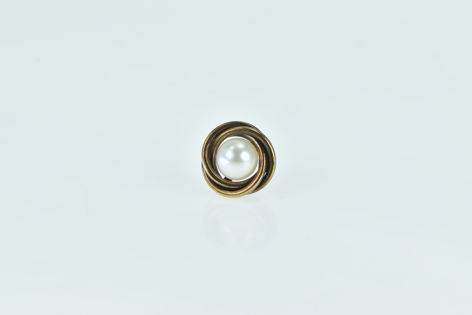 14K Single Pearl Twist Trim Vintage Stud Yellow Gold Earrings