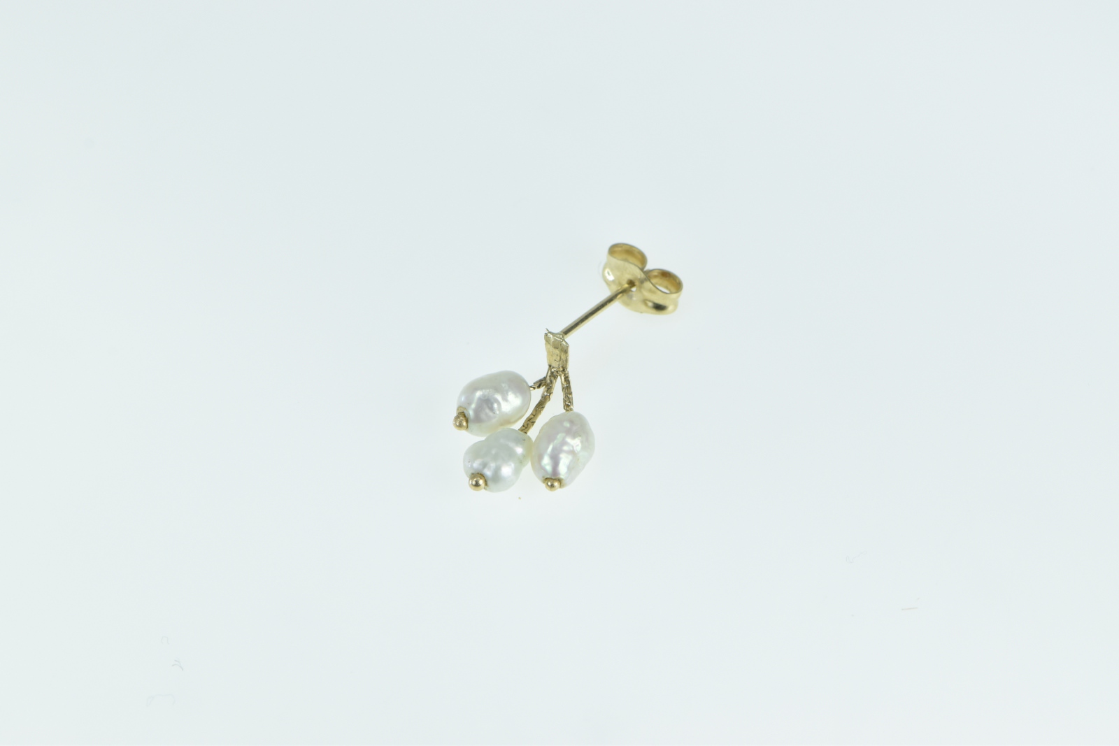 14K Single Vintage Pearl Dangle Tassel Fringe Yellow Gold Earring