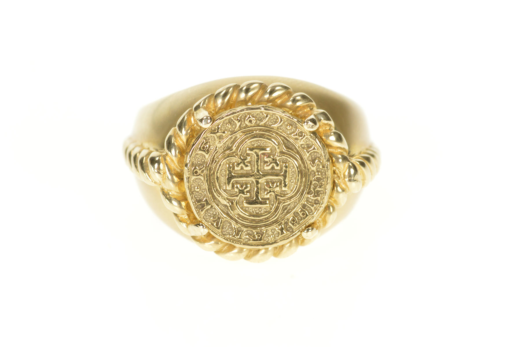 14K Spanish Colonial Tribute Men's Statement Yellow Gold Ring, Size 10.75 Property Room