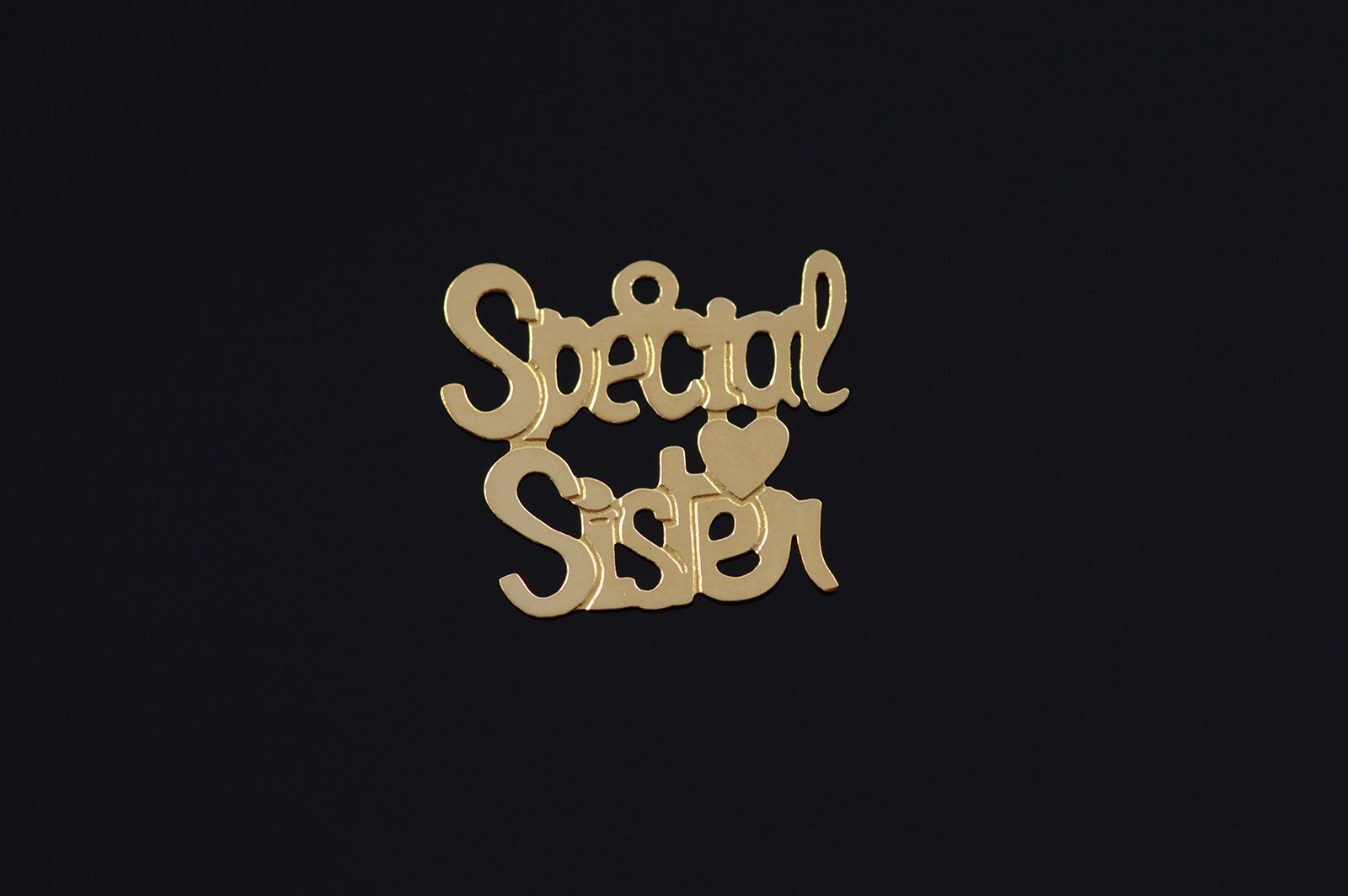 14K Special Sister Word Cut Out Heart Sibling Yellow Gold Charm Pendant