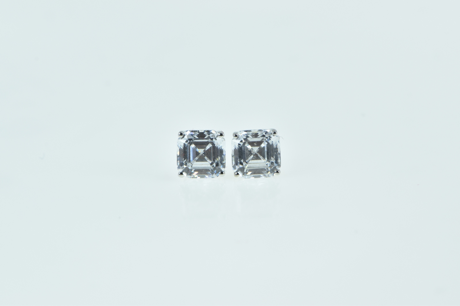 14K Square Princess CZ Solitaire Classic Stud White Gold Earrings