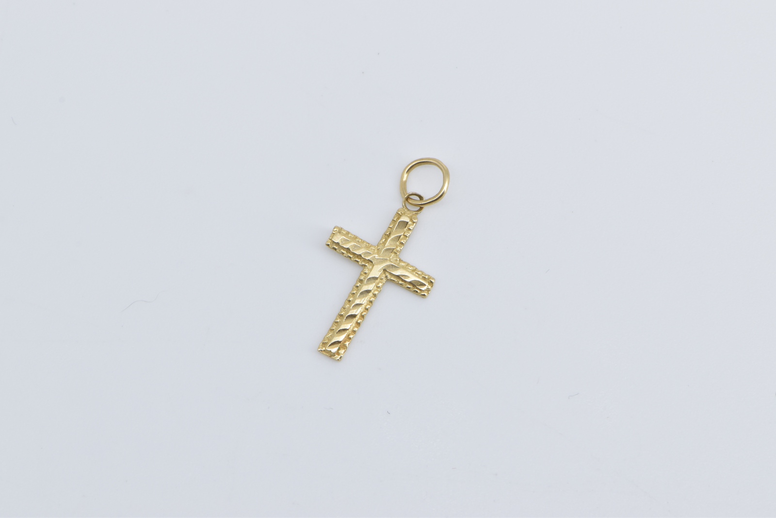 14K Textured Cross Christian Faith Symbol Yellow Gold Charm/Pendant
