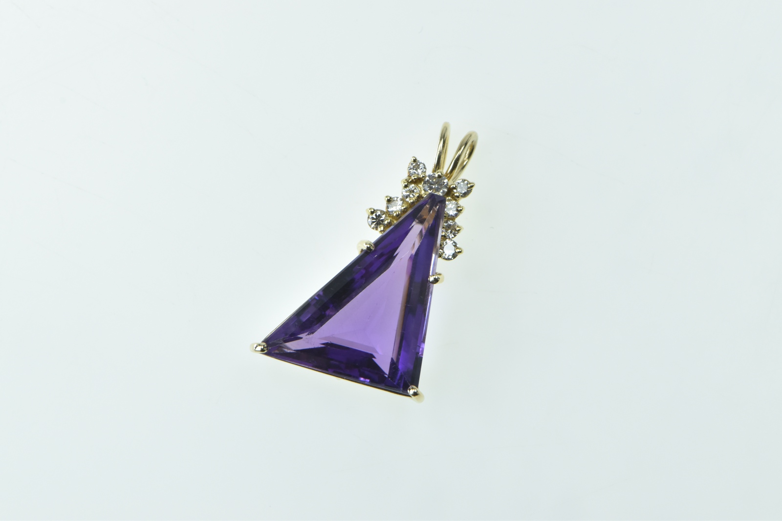 14K Trillion Amethyst Diamond Accent Statement Yellow Gold Pendant