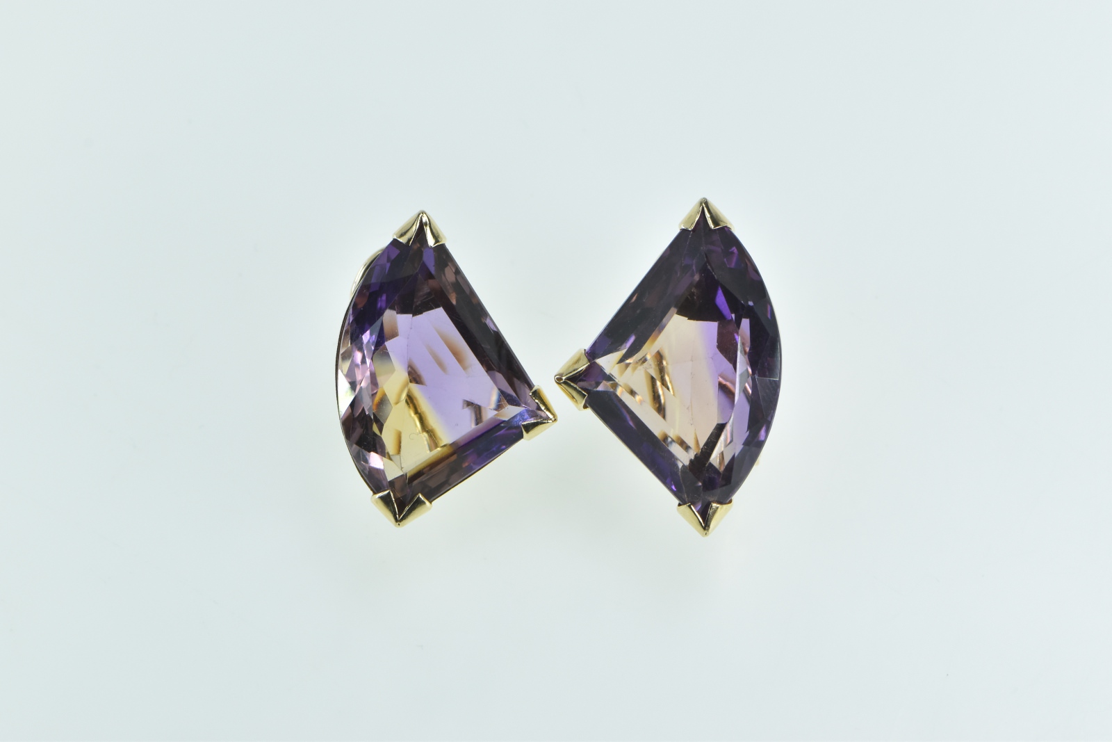 14K Trillion Ametrine Ornate French Clip Statement Yellow Gold Earrings