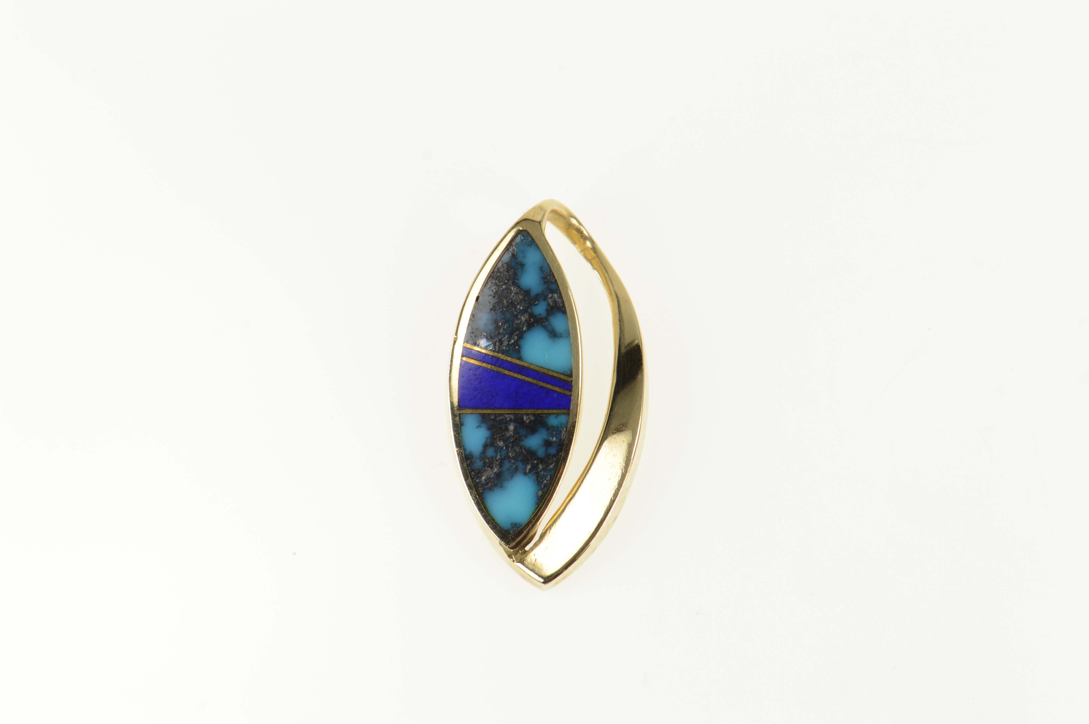 14K Turquoise Lapis Lazuli Geometric Statement Yellow Gold Pendant