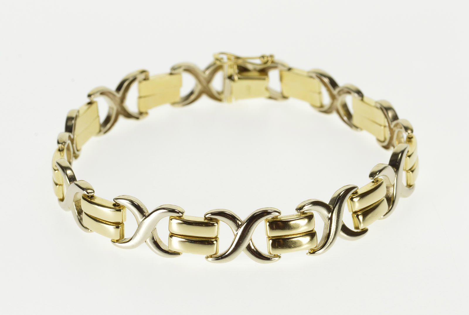 14K Two Tone X Link Criss Cross Link Chain Yellow Gold Bracelet 7.25