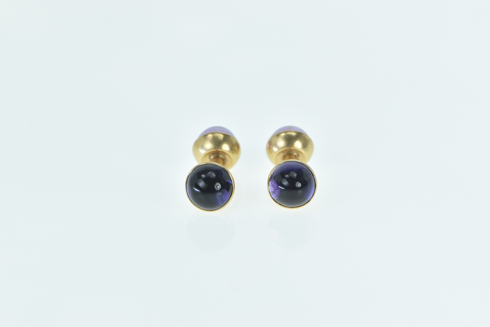 14K Victorian Amethyst Cabochon Ornate Yellow Gold Cuff Links