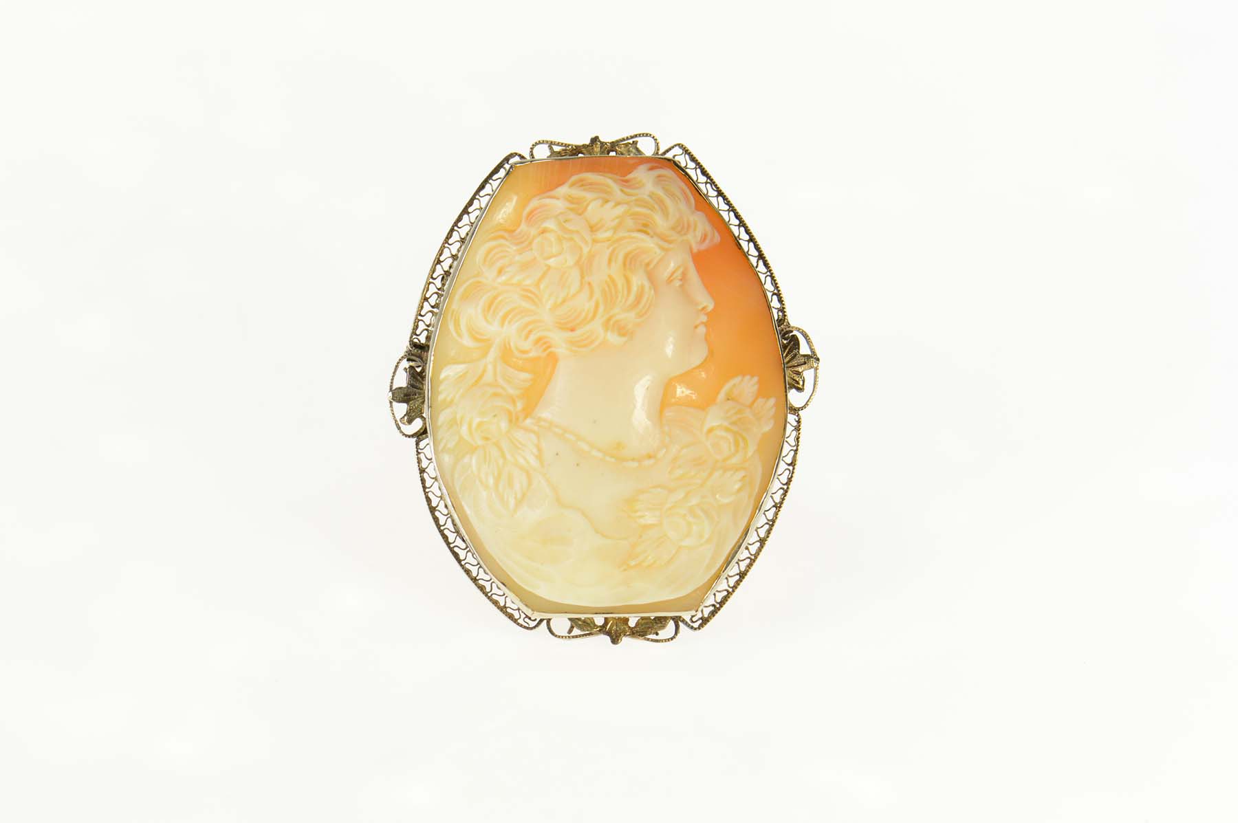 14K Victorian Carved Lady Ornate Statement Yellow Gold Pin/Brooch