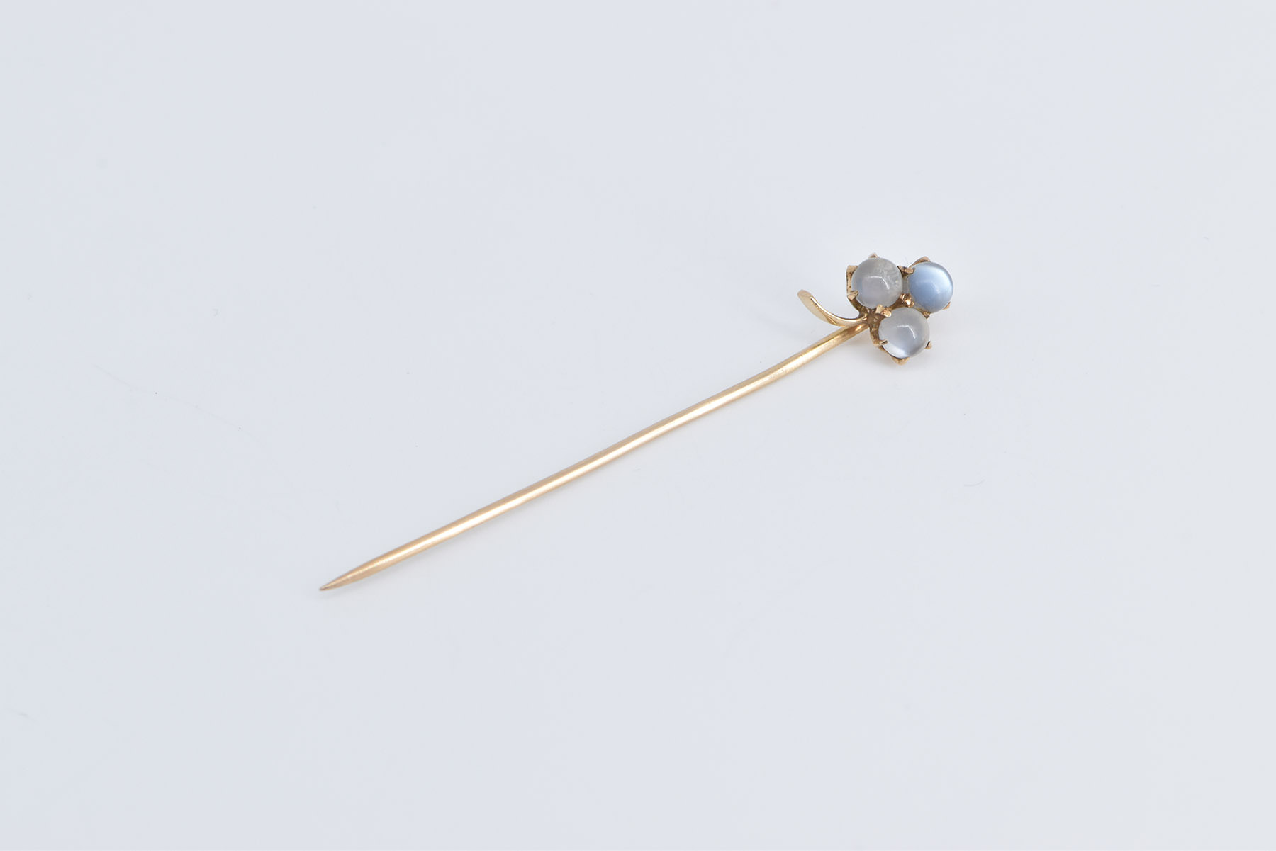 14K Victorian Moonstone Clover Shamrock Yellow Gold Stick Pin