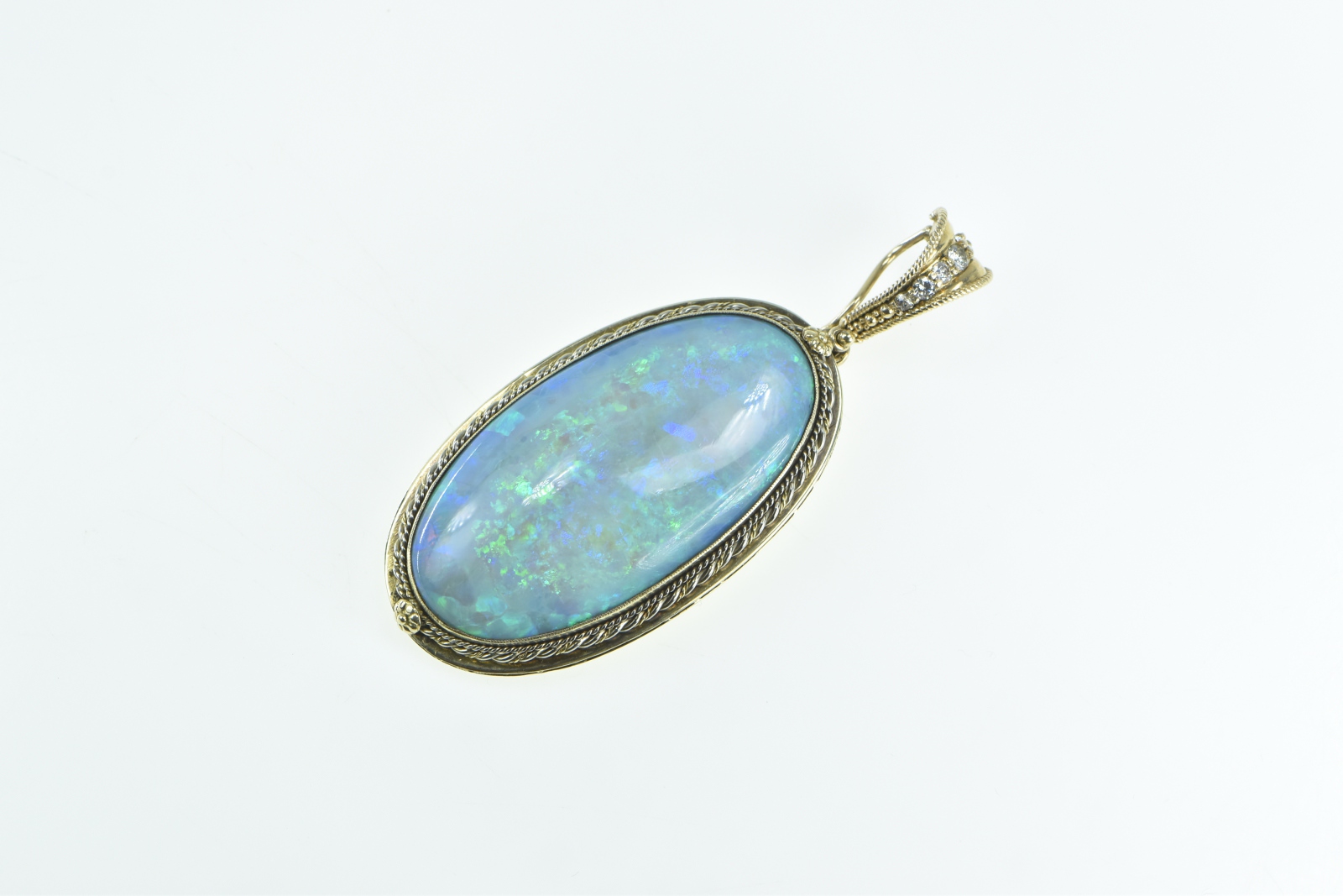 14K Victorian Ornate Antique Natural Opal Diamond Yellow Gold Pendant