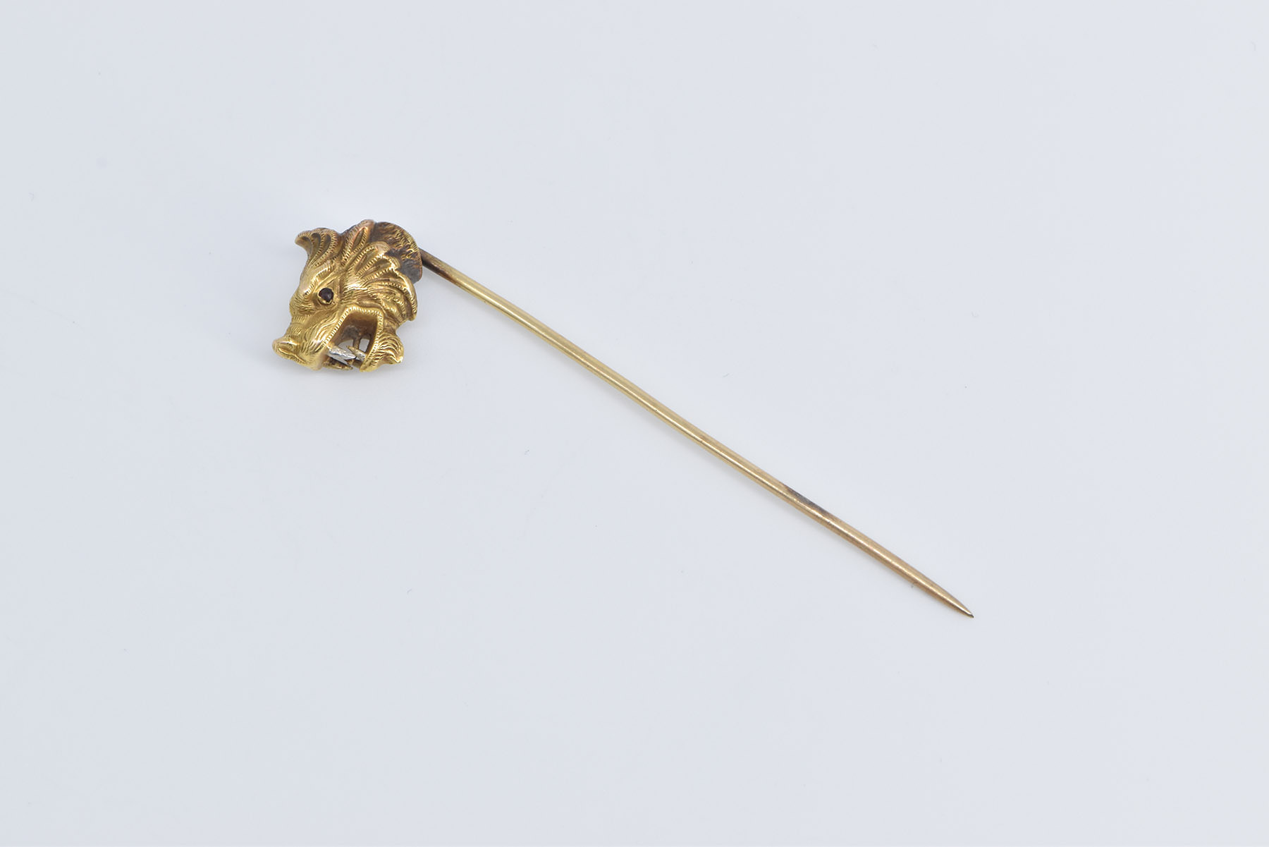 14K Victorian Ornate Boar Stylized Hog Head Yellow Gold Pin/Brooch